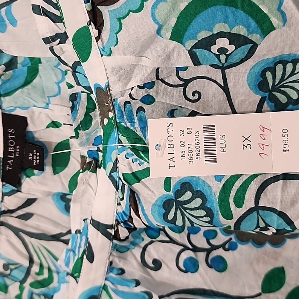 NEW Talbots Blue Green Floral Ruffle Square Neck Top 3x - Picture 6 of 7